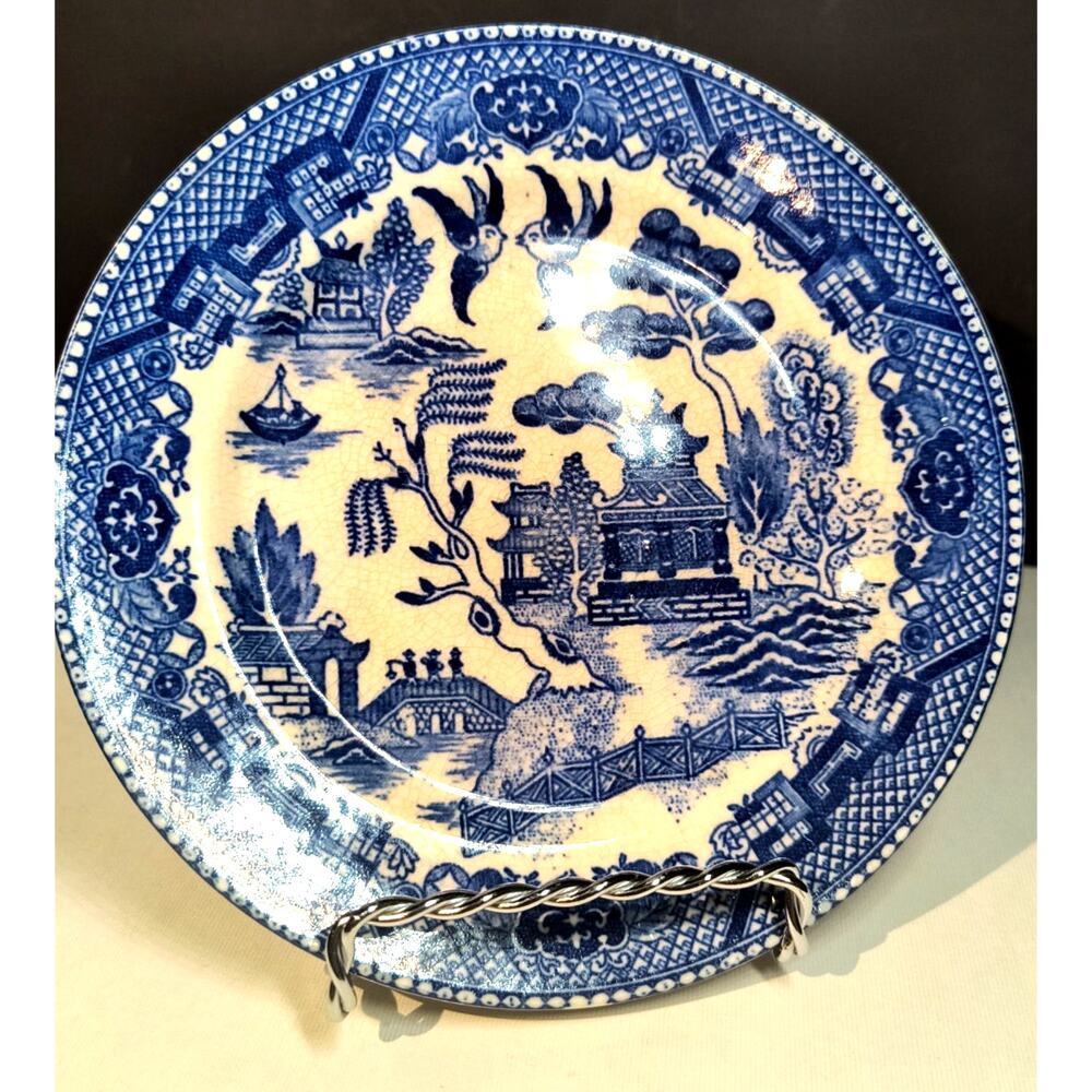 1227.  Blue and White Dessert Plate Blue Willow Style